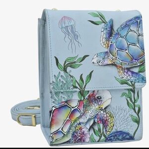 Anuschka Sea Turtle Print Women's Bag Triple Compartment Crossbody NWT